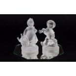 Goebel / Hummel Pair of Frosty Glass Boy and Girl Figures From The Goebel Crystal Collection. Goebel