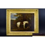 Equestrian Interest 19th Century Oil On Canvas Housed in original, ornate gilt gesso frame.