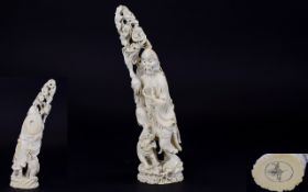 Chinese - Early 20th Century Carved Ivory Figure of an Immortal Mythical Figure with His Foot