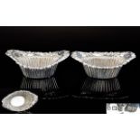 Pair of Silver Salts. Oval Silver Salts with Fancy Edge and Ribbed Bowl. Size 294mm x 261mm x 241mm.