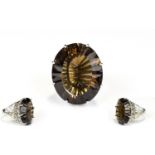 A Ladies large And Unusual Brazilian Smoky Quartz And Silver Statement Ring 50ct oval solitaire in