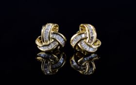 Diamond Baguette Triple Knot Stud Earrings, baguette cut diamonds totalling .