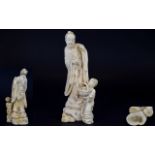 Japanese Meiji Period 1864 - 1912 Finely Carved Ivory Okimono Figure Group of an Immortal and His