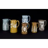 Six Various Jasper Style Moulded Earthenware Jugs comprising two Harvest jugs,