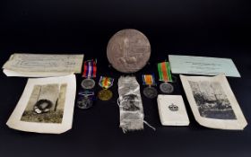 World War I Bronze Death Plaque Awarded to Harold Whitfield with Silk Remembrance Ribbon,