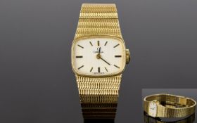 Ladies - Omega 9ct Gold Wrist Watch with Integral 9ct Gold Mesh Bracelet. c.1970's. Fully