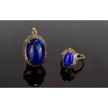 A 9ct Gold - Single Stone Lapis - Lazuli Cabouchon Cut Single Stone Dress Ring with Matching 9ct