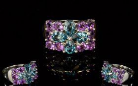 Ladies Swiss Blue Topaz And Amethyst Sil