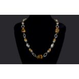 Tiger Eye and Smoky Crystal Long Necklac