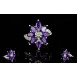 Amethyst Flower Cluster Ring, marquise c