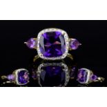 Amethyst Three Stone Ring with white top