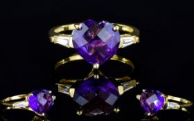 Amethyst Heart Cut and White Topaz Bague