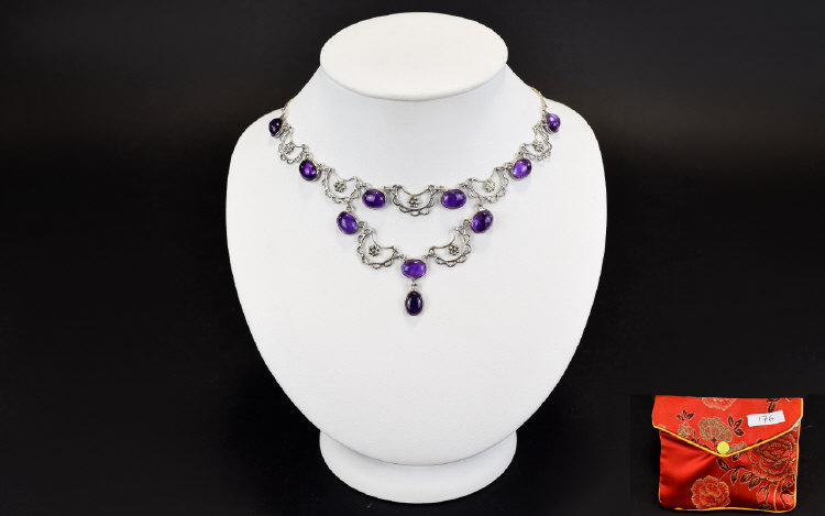 A Silver And Amethyst Necklace Delicate