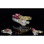 18ct Two Tone Gold Diamond and Ruby Dress Ring, of Attractive Form.