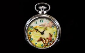 Smiths 1950's Ranger Automaton - Cowboy Chrome Cased Pocket Watch, with Moving / Rolling Cowboy