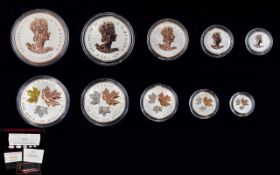 Royal Canadian Mint 2016 Silver Maple Leaf Set Comprises five silver coins with proof finish and