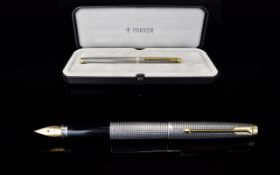 Parker 75 Sterling Silver Fountain Pen. Made In USA, Marked Sterling Silver to Middle Band.