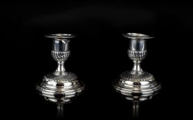 Victorian Period Pair of Silver Squat Candlesticks with Loaded Bases with Detachable Nozzles.