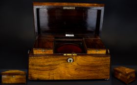 19thC Rosewood Tea Caddy with central aperture for mixing bowl together with two removable lidded