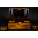 19thC Rosewood Tea Caddy with central aperture for mixing bowl together with two removable lidded