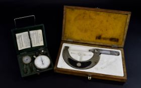 Vintage tool interest. Feinmesszeugfabrok 3-4'' micrometer and Jacquet 100 rpm tachometer