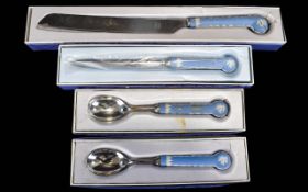Wedgwood Pale Blue Jasper Assorted Metal Pieces comprising of one Desk Knife, one pair Preserve