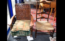 Ladder Back Rocking Chair With Rush Seat, Together With An Ercol Low Armchair,