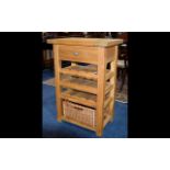 A Solid Oak Wine Rack Contemporary wine rack with 4 storage shelves and woven basket for storage to