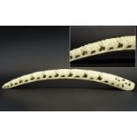 Antique Period Finely Carved Ivory Tusk of Elephants Figures In a Graduated Form. c.1890's -