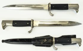 German World War II Artillery Dress Bayonet Complete with Frog - Sheath Leather Hangar. Overall Good