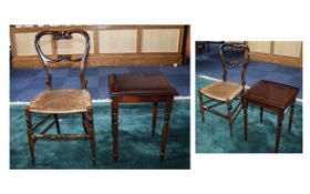 An Occasional Table And Chair Small square mahogany table with turned legs and ribbon inlay to top,