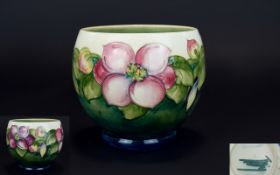 William Moorcroft Signed Small Tube lined Bowl ' Clematis ' Design on Cream and Emerald Green