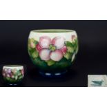 William Moorcroft Signed Small Tube lined Bowl ' Clematis ' Design on Cream and Emerald Green