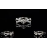 Art Deco Period Bow Shaped Diamond Ring Set In Platinum and Marked Platinum,