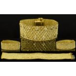 Top Quality Retro and Stylish 18ct Yellow Gold Mesh Bracelet Set with Diamonds From The 1960's.