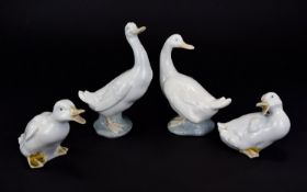 Nao by Lladro Porcelain Figures ( 4 ) In Total. ' Ducks ' Various Sizes. All Figures are In Good