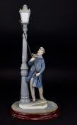 Lladro Tall Hand Painted Porcelain Figure ' Lamp Lighter ' Model No 5205. Sculptor Salvador Furio.