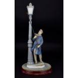 Lladro Tall Hand Painted Porcelain Figure ' Lamp Lighter ' Model No 5205. Sculptor Salvador Furio.