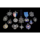A Very Good Collection of Assorted Antique Silver Fobs / Medals. Some Medals with Enamel Finish.