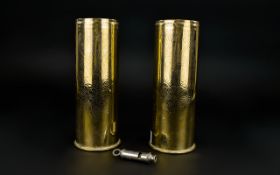 Two Brass WW1 Military Shells + "The Acme City" Whistle