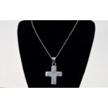 Mexican Silver Statement Cross Pendant And Chain A large chunky silver cross on long silver bead