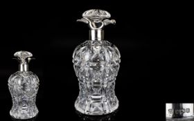 Art Deco Period Silver Collared and Cut Glass Decanter.