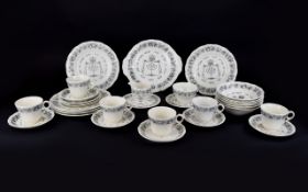 Grindley Royal Cauldron Passover Ware. 33 pieces. Black Litho on white pottery.