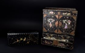Antique Chinese Inlaid Writing Box Large rectangular standing box/miniature cabinet with top hinged