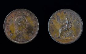 George III High Grade Bronze Farthing. Type III. Date 1806.