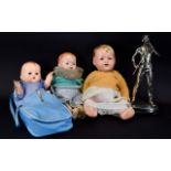 Three Old Dolls comprising a Pedigree doll with blue eyes, moveable joints and original carry case,