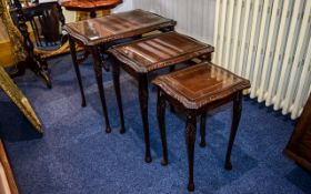 Nest of Three Glass Topped Mahogany Tables, with cabriole legs.