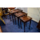 Nest of Three Glass Topped Mahogany Tables, with cabriole legs.