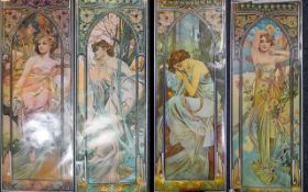 A Collection Of Four Alphonse Mucha Posters Four panel posters each depicting Art Nouveau maidens