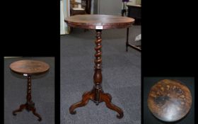 Oak Occasional Table with tripod base and barley twist support with inlaid decoration to top